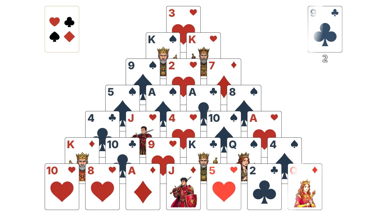 Pyramid (Relaxed) (Easy) solitaire opening layout
