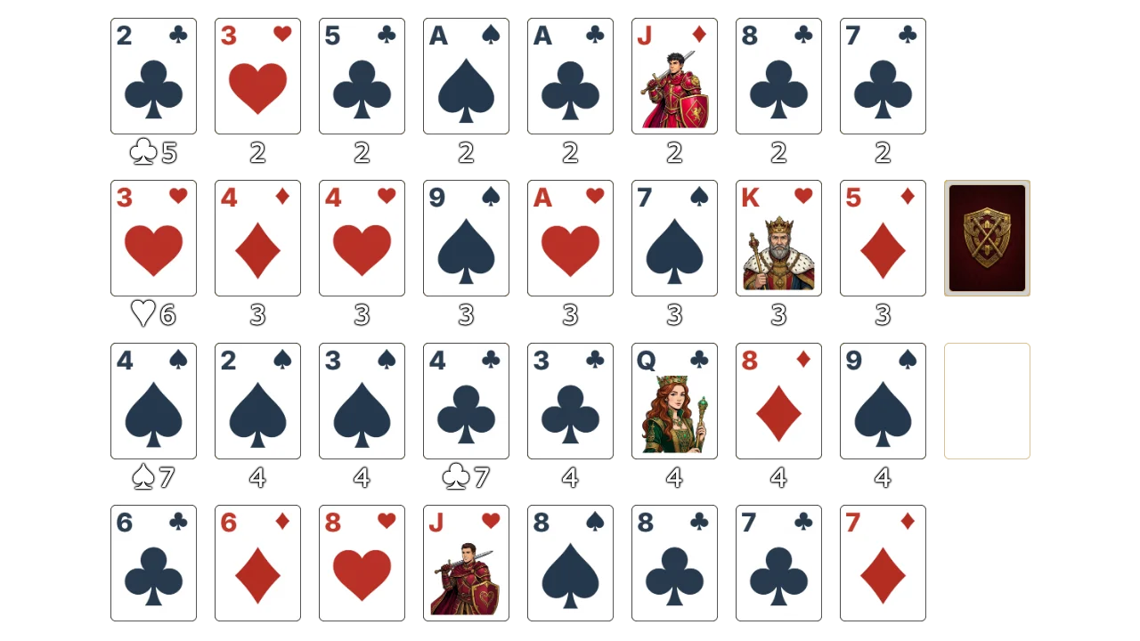 Royal Parade solitaire opening layout