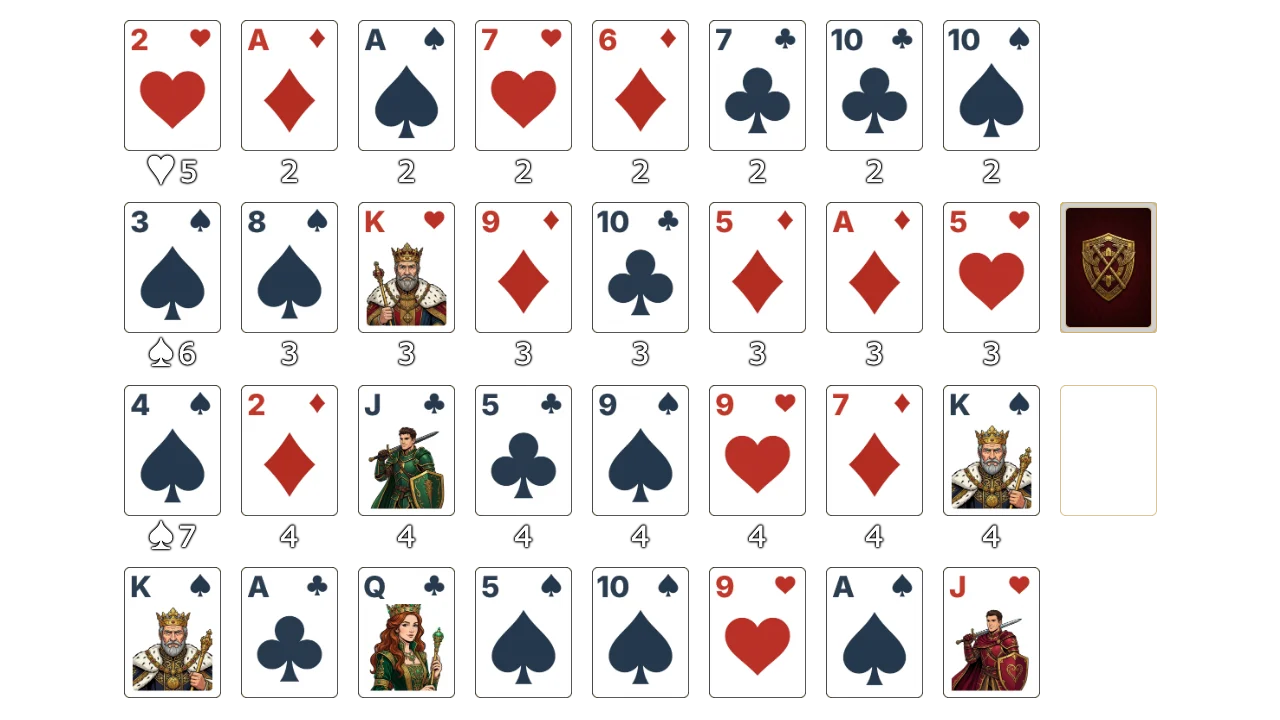 Royal Parade (Easy) solitaire opening layout