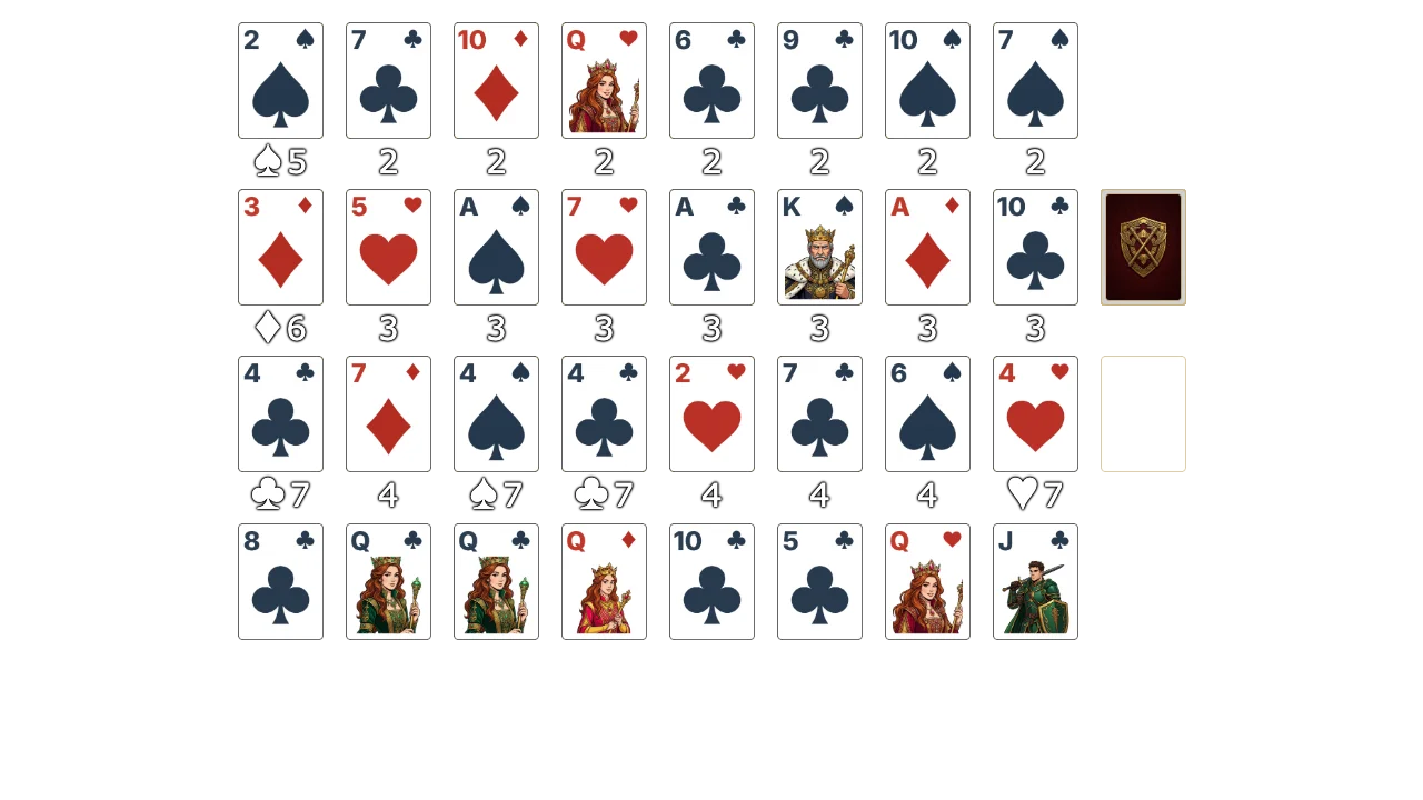 Royal Parade (Relaxed) solitaire opening layout