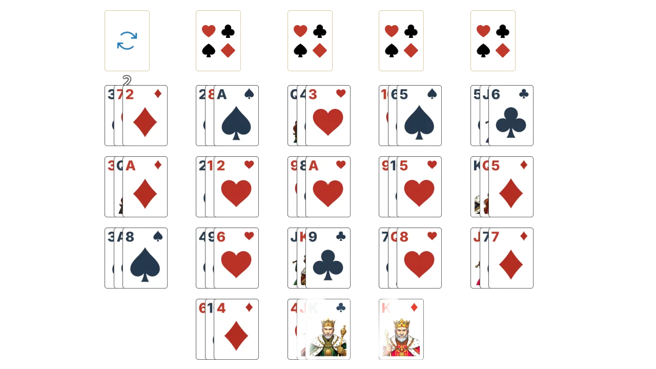 Three Shuffles and a Draw solitaire opening layout