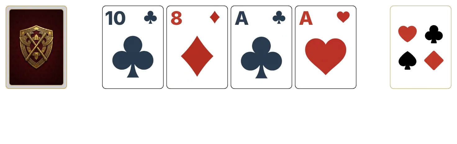 Aces Up (Relaxed) solitaire - opening position of the walkthrough