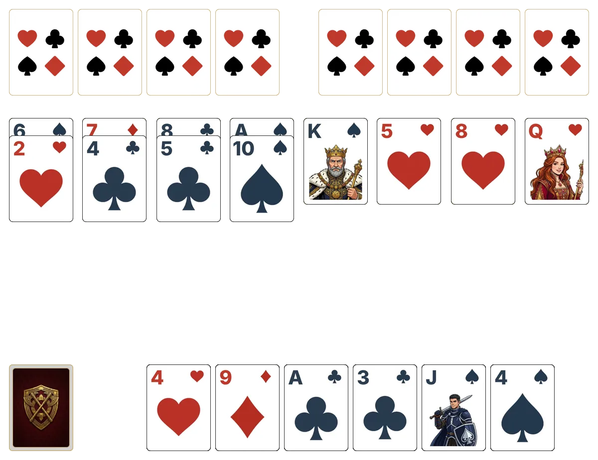 Algerian Patience solitaire - opening position of the walkthrough