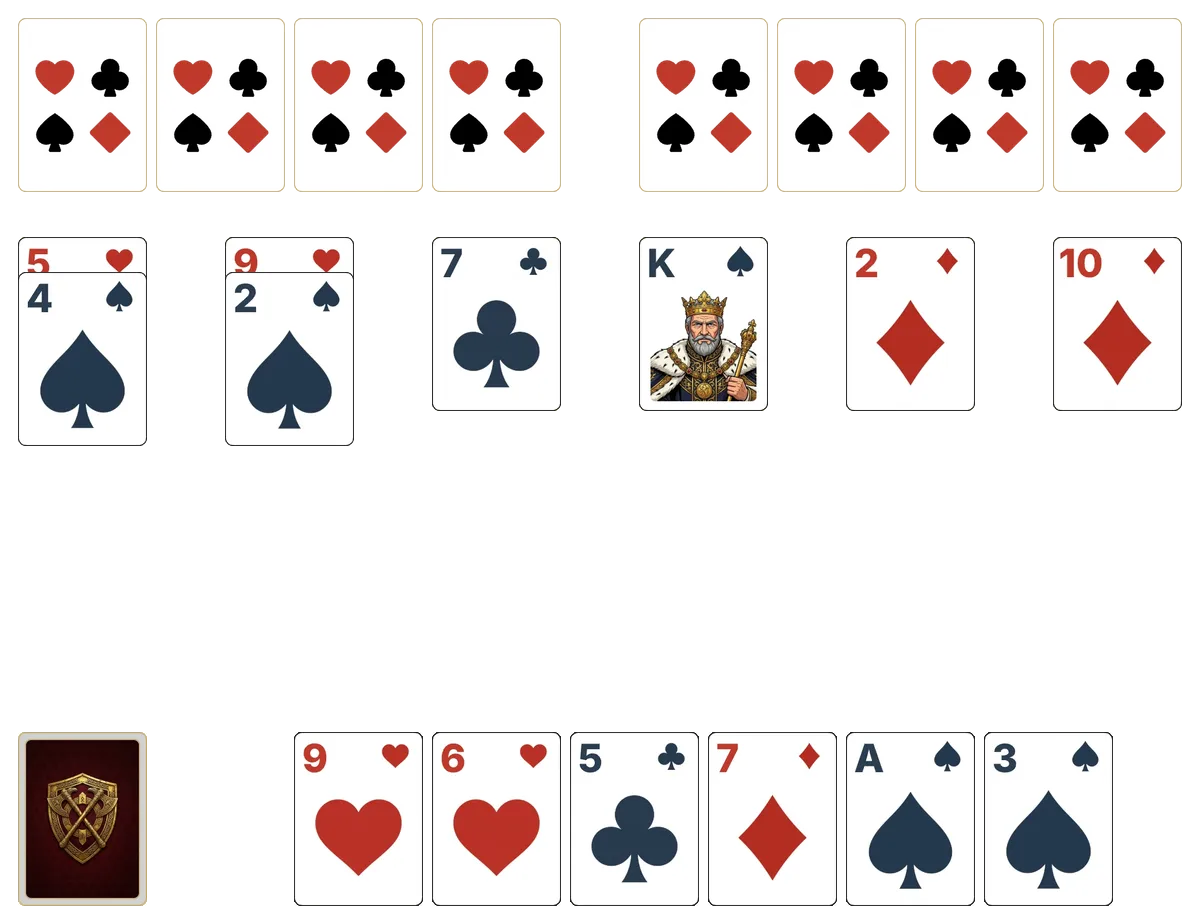 Algerian Patience (Hard) solitaire - opening position of the walkthrough
