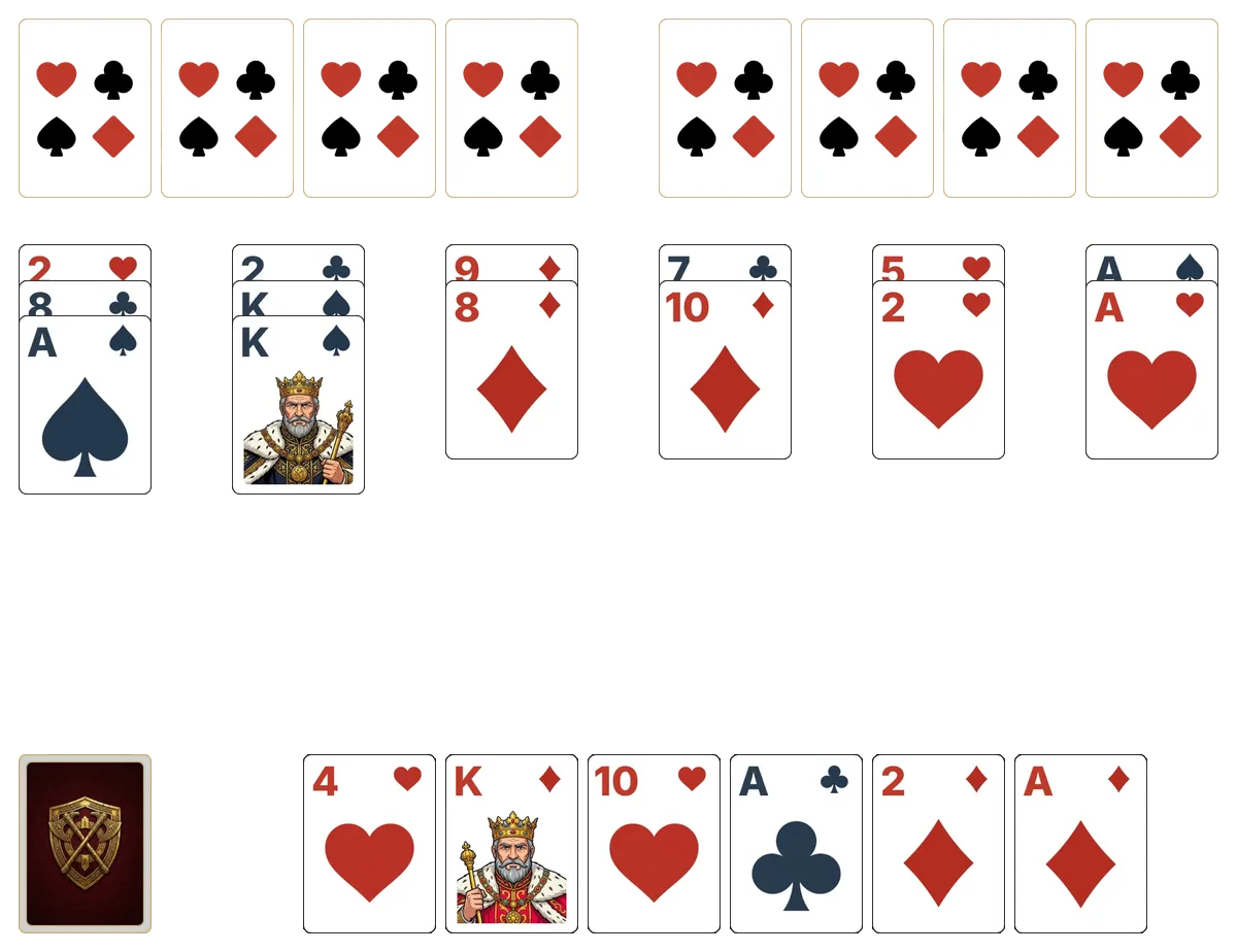 Algerian Patience (Harder) solitaire - opening position of the walkthrough