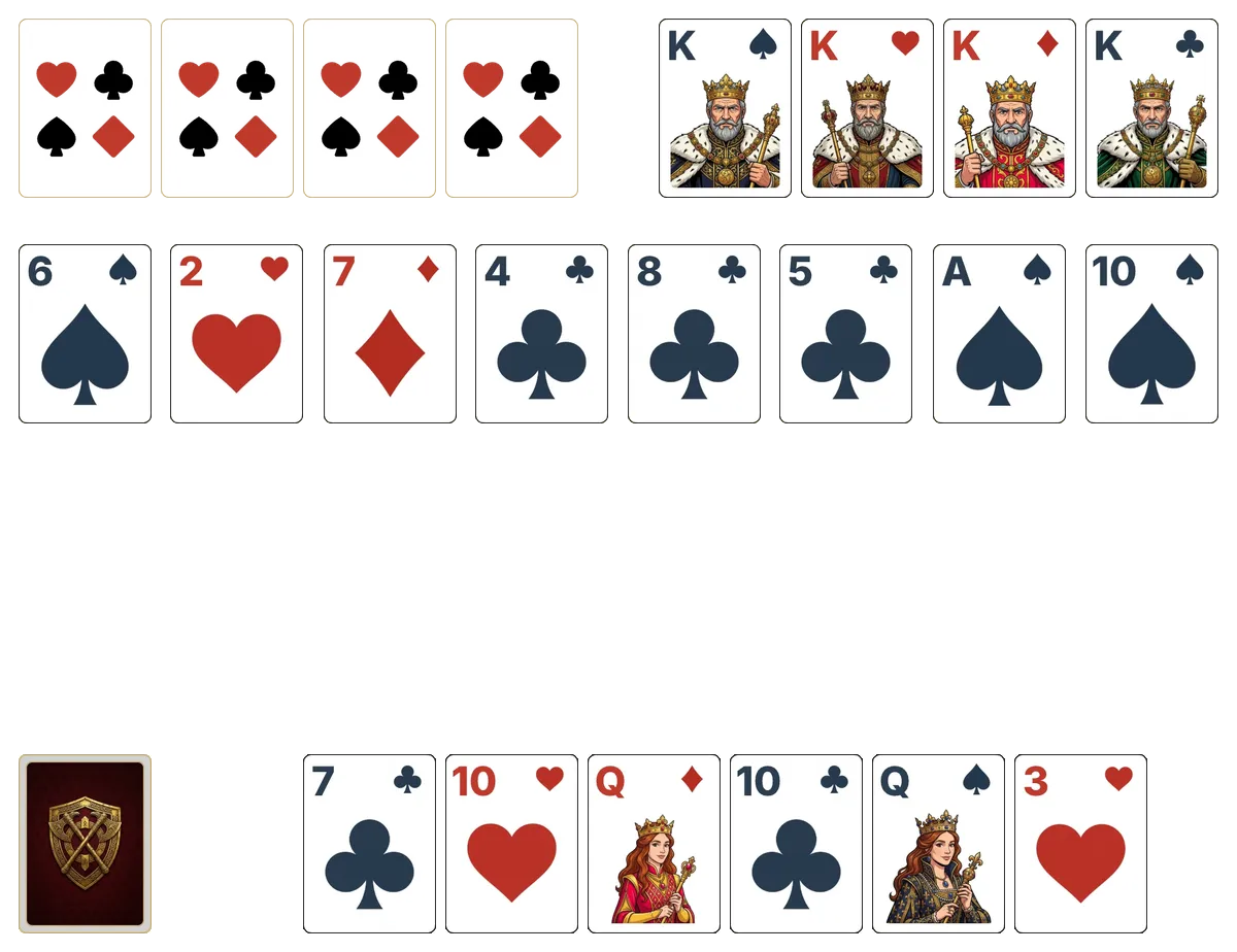 Algerian Patience (Relaxed) (Easy) solitaire - opening position of the walkthrough