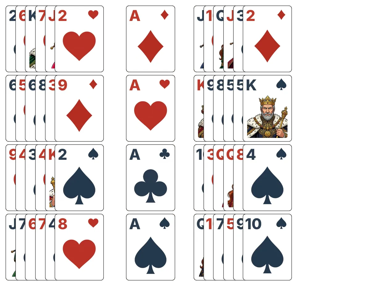 Beleaguered Castle solitaire - opening position of the walkthrough
