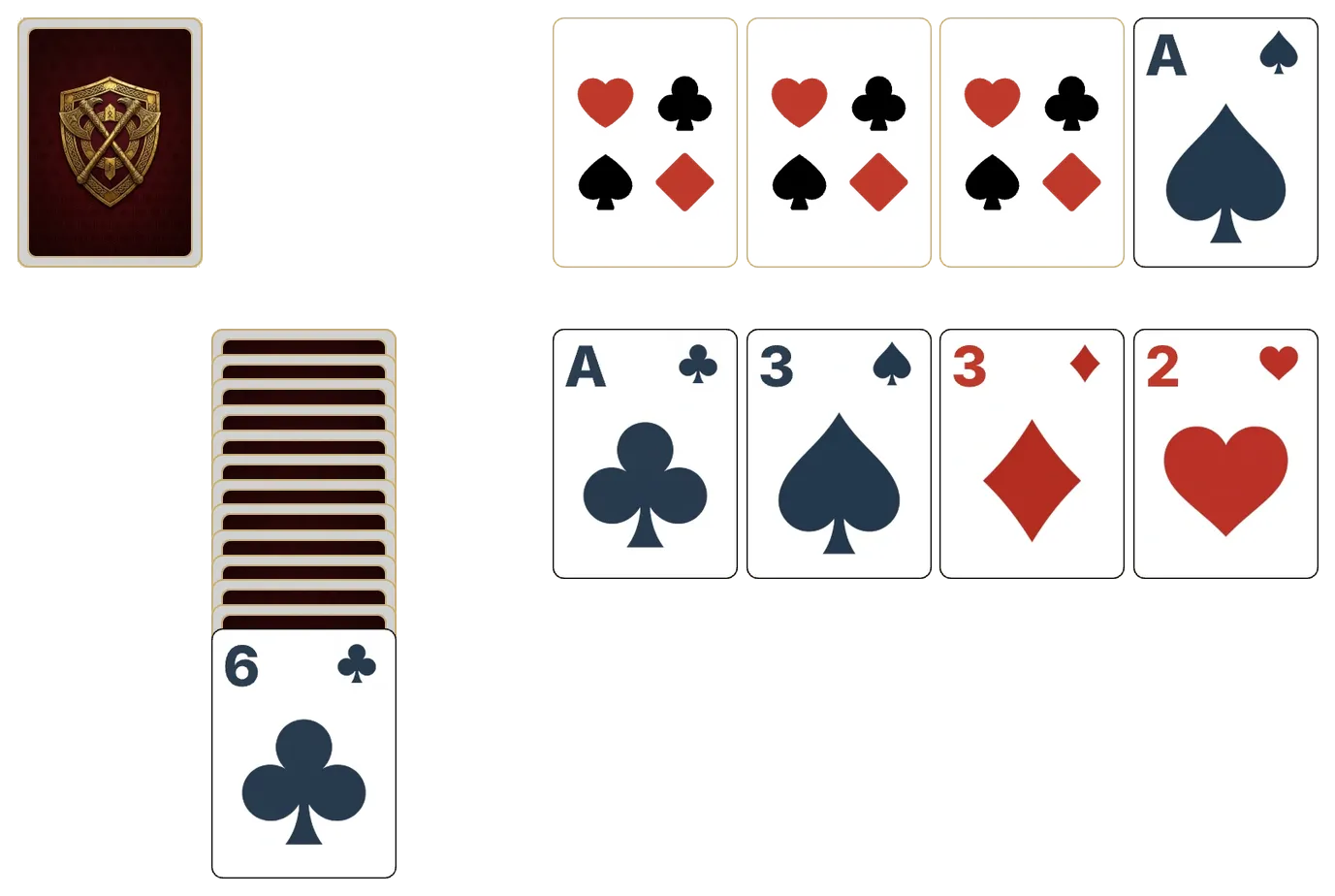 Canfield (Turn 1) solitaire - opening position of the walkthrough