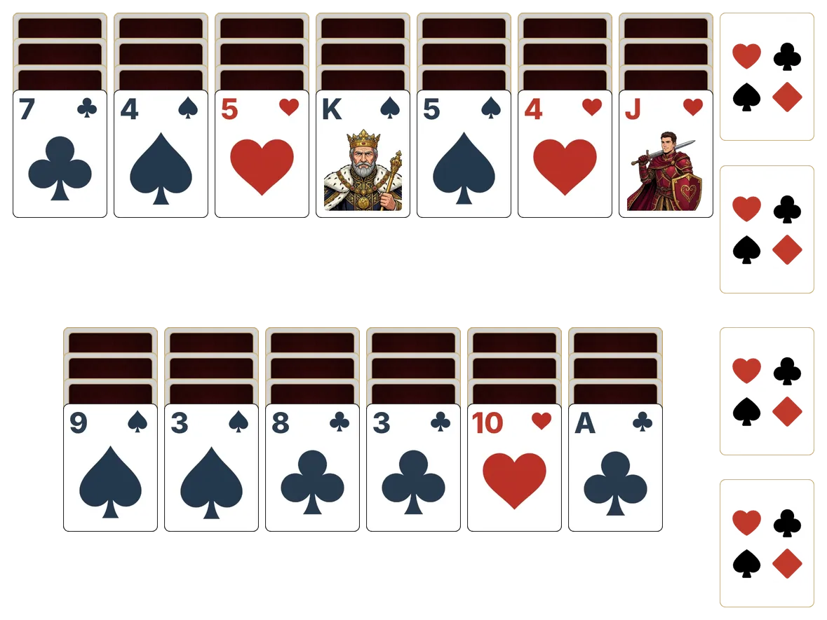 Castles in Spain solitaire - opening position of the walkthrough