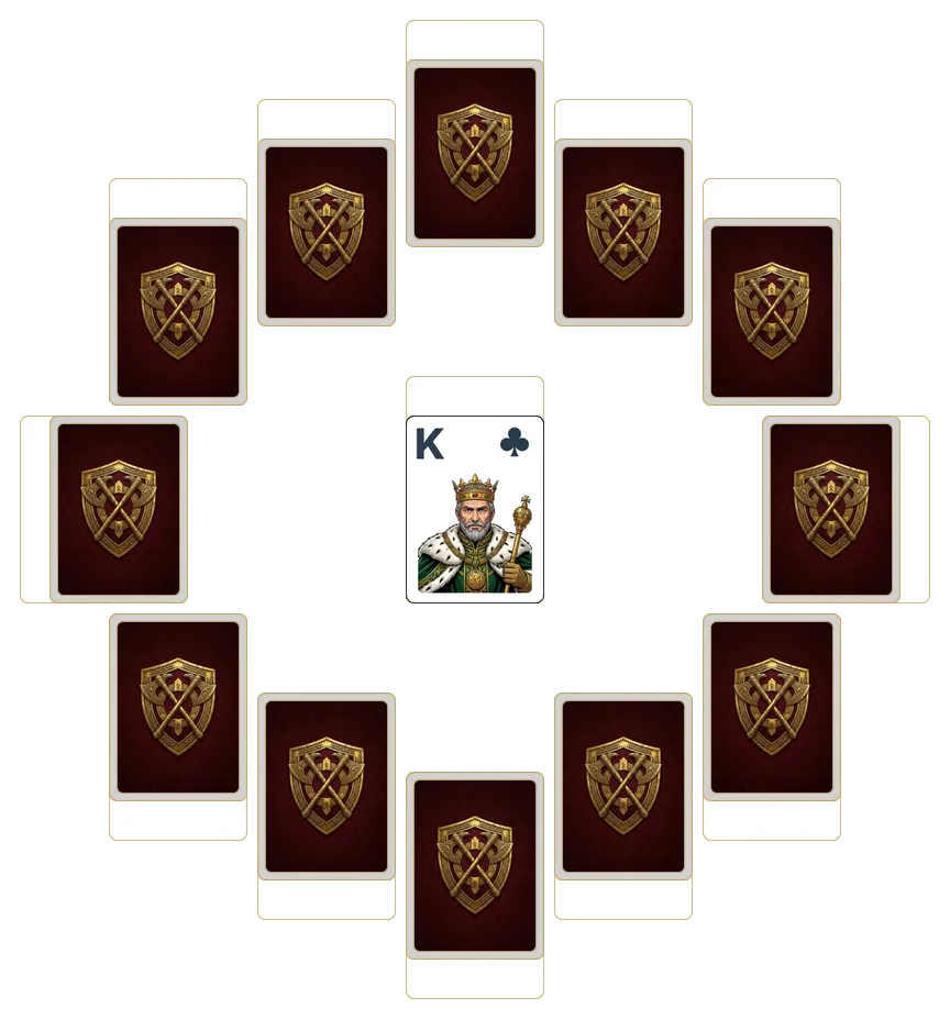 Clock solitaire - opening position of the walkthrough