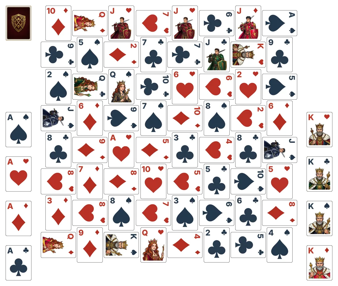 Crazy Quilt (Relaxed) solitaire - opening position of the walkthrough