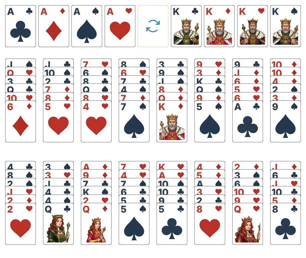Crescent (Relaxed) solitaire - opening position of the walkthrough