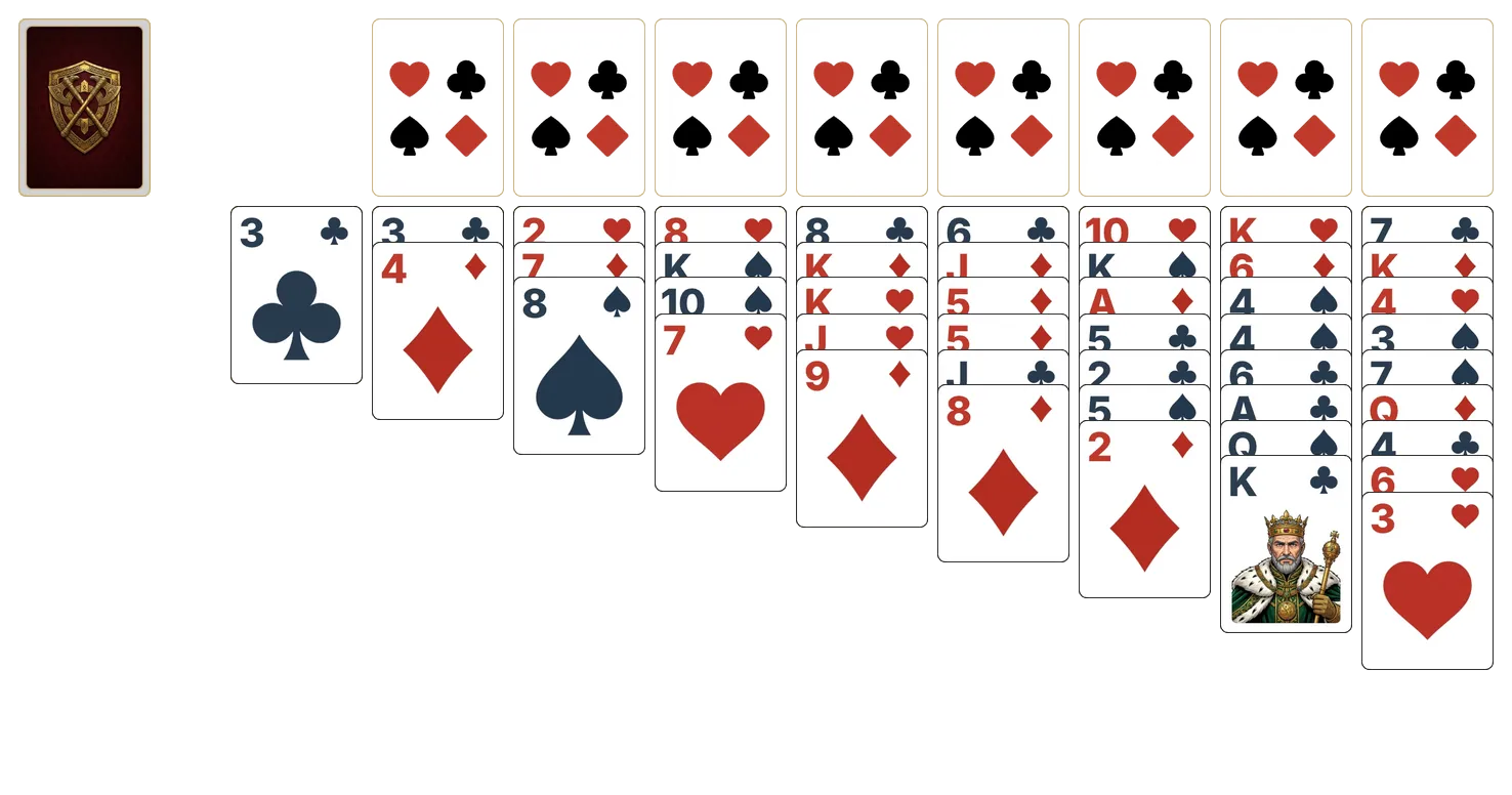 Klondike (Relaxed) (Double) (Turn 1) solitaire - opening position of the walkthrough