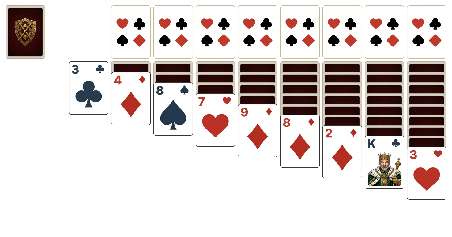 Klondike (Double) (Turn 1) solitaire - opening position of the walkthrough