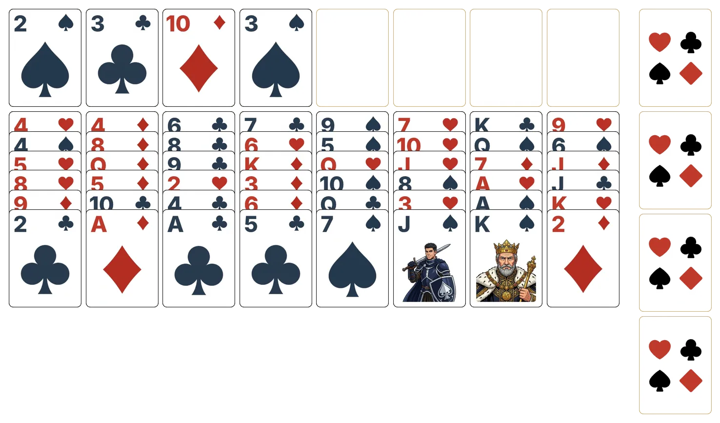 Eight Off solitaire - opening position of the walkthrough