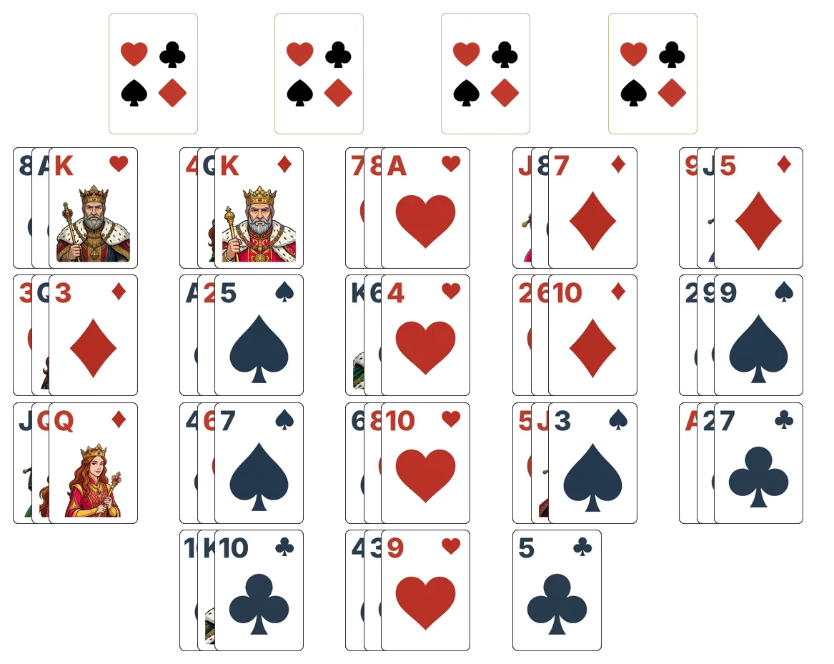 Fan (Relaxed) solitaire - opening position of the walkthrough
