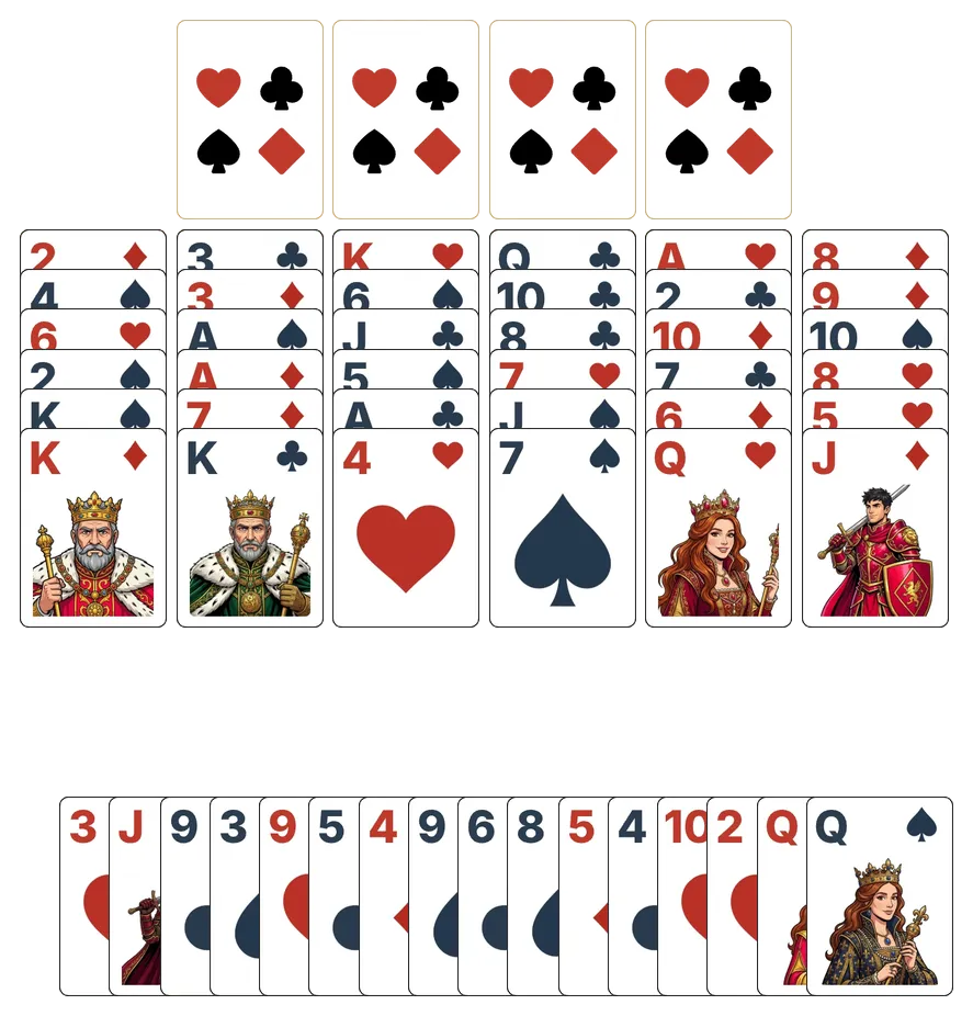 Flower Garden solitaire - opening position of the walkthrough