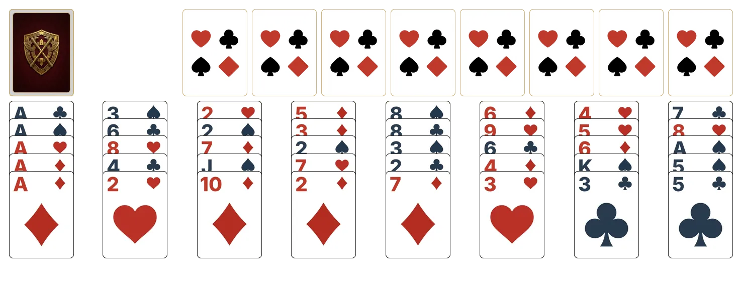 Forty And Eight solitaire - opening position of the walkthrough