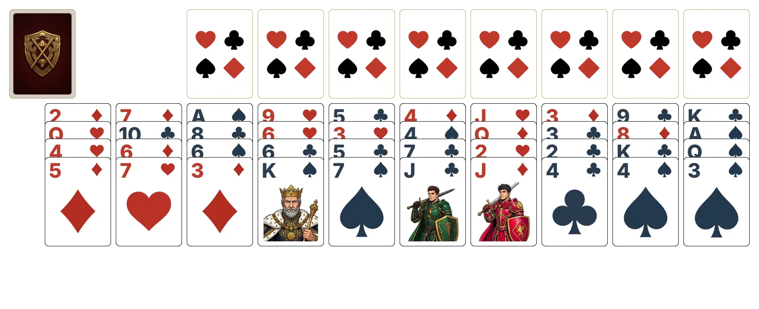 Forty Thieves solitaire - opening position of the walkthrough