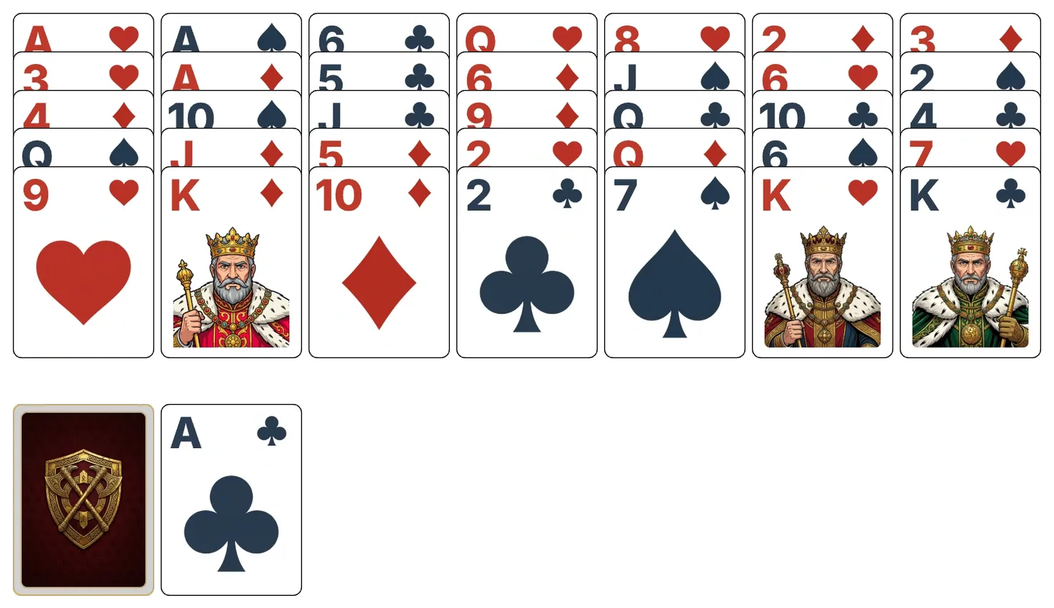 Golf (Relaxed) solitaire - opening position of the walkthrough