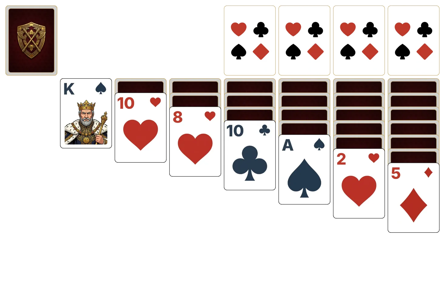 Klondike (Turn 1) solitaire - opening position of the walkthrough