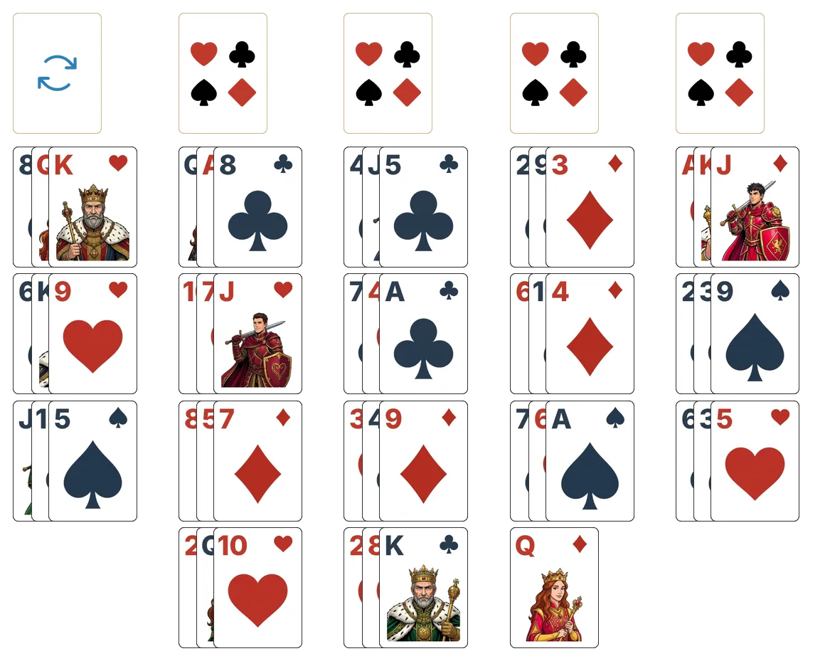 La Belle Lucie solitaire - opening position of the walkthrough