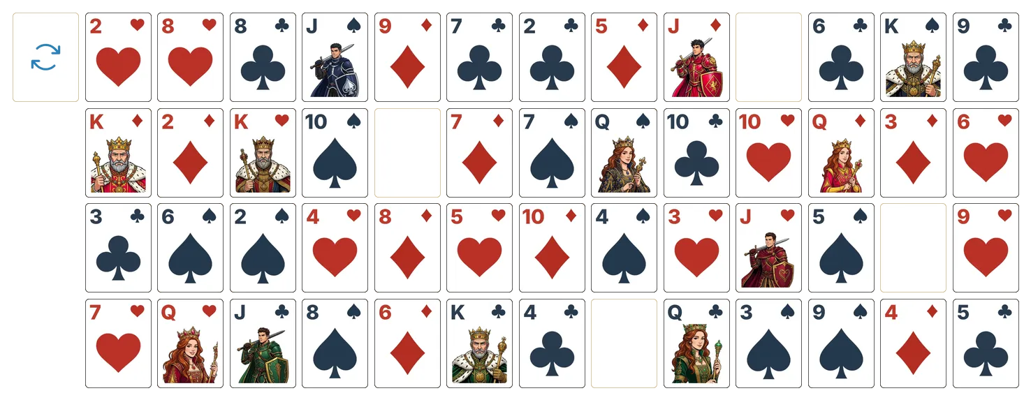 Montana (Relaxed) solitaire - opening position of the walkthrough