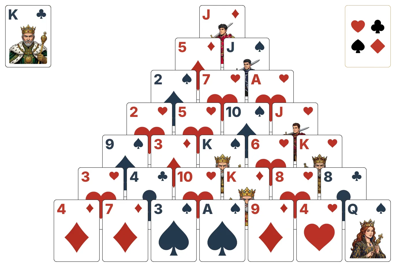 Pyramid solitaire - opening position of the walkthrough