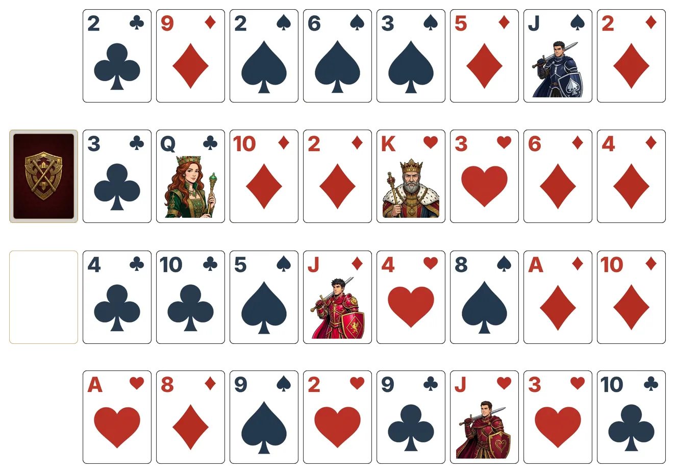 Royal Parade solitaire - opening position of the walkthrough