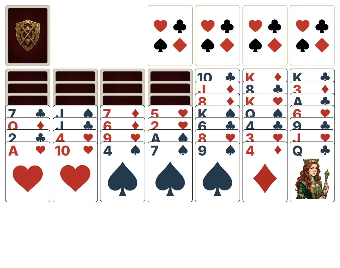Scorpion (Relaxed) solitaire - opening position of the walkthrough