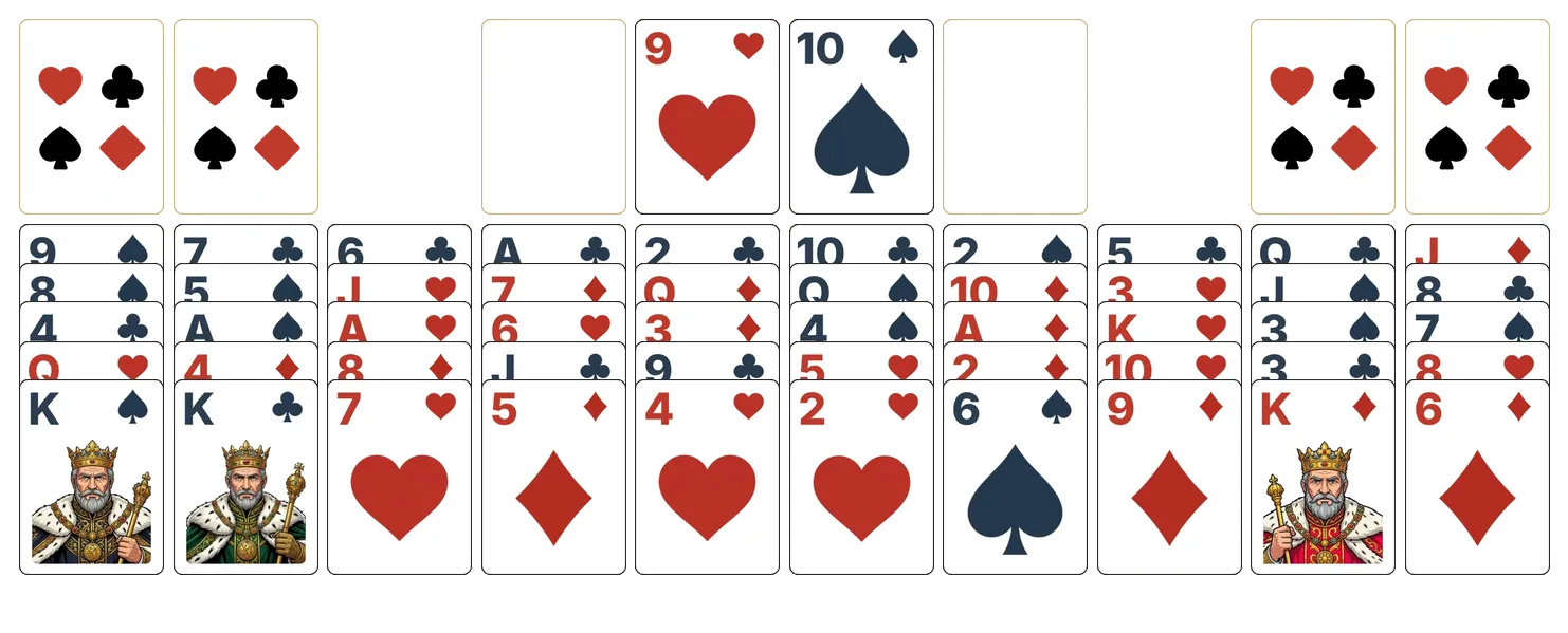 Seahaven Towers solitaire - opening position of the walkthrough