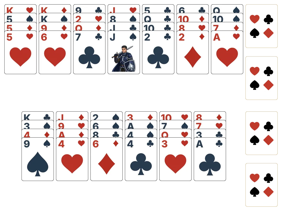 Spanish Patience solitaire - opening position of the walkthrough