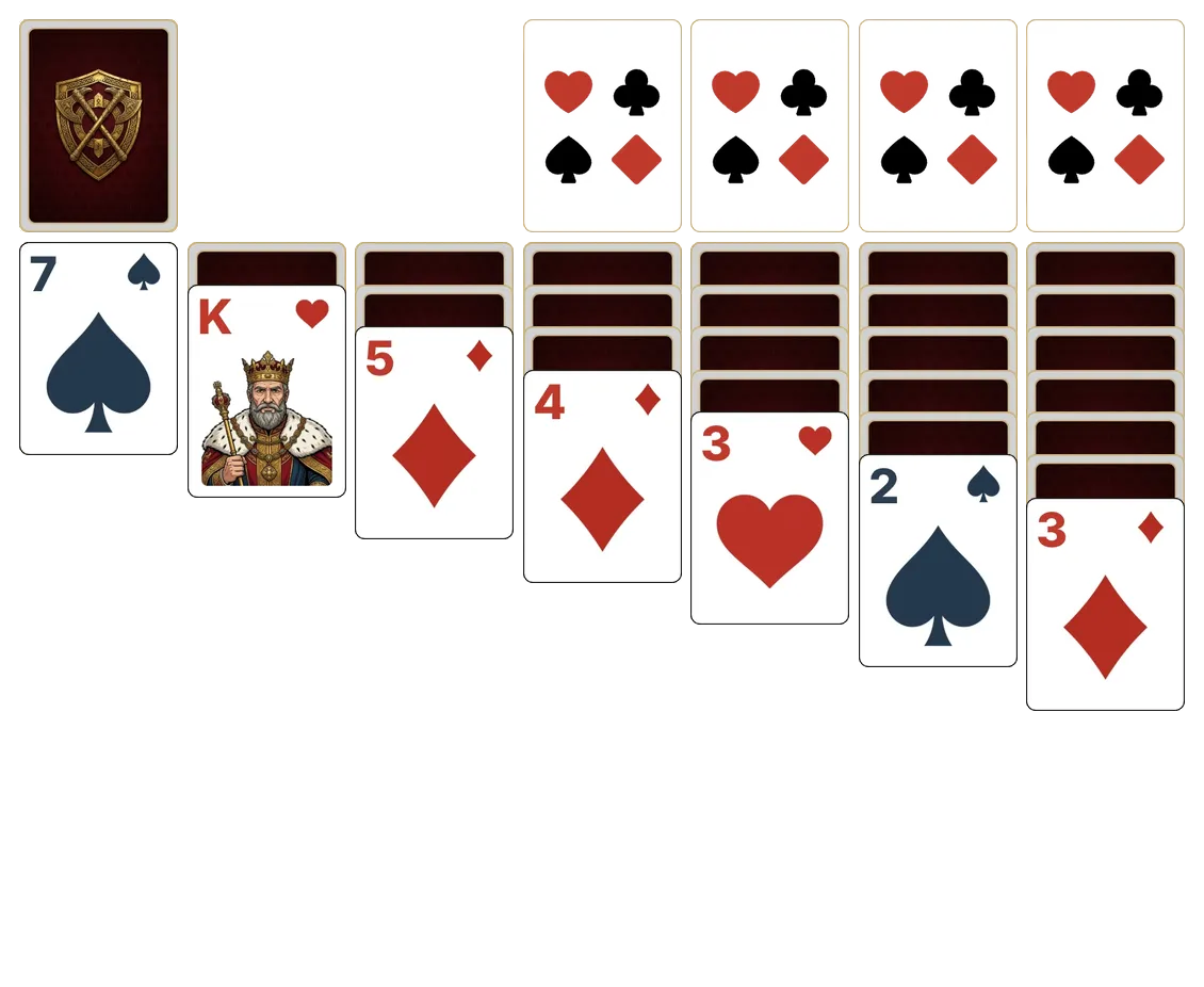 Spiderette solitaire - opening position of the walkthrough