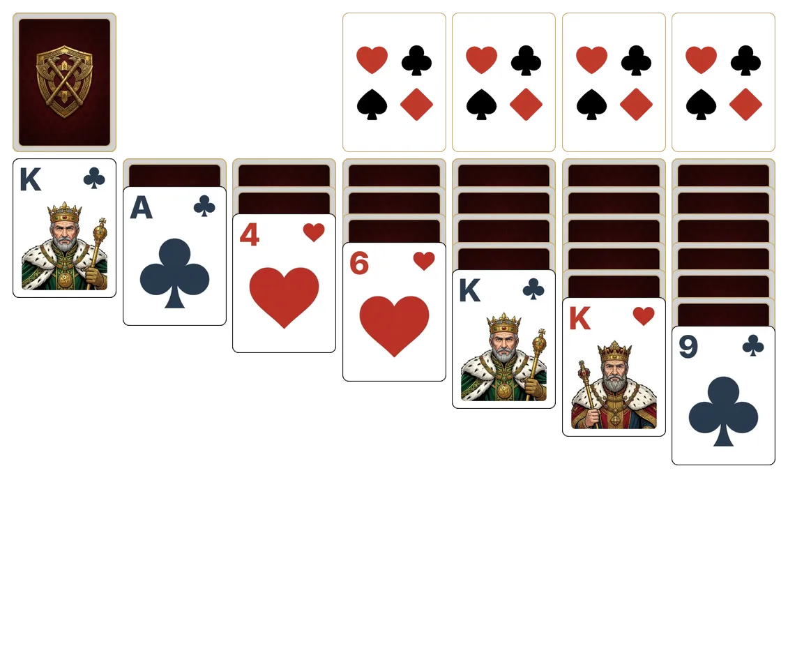 Spiderette (2 Suits) solitaire - opening position of the walkthrough