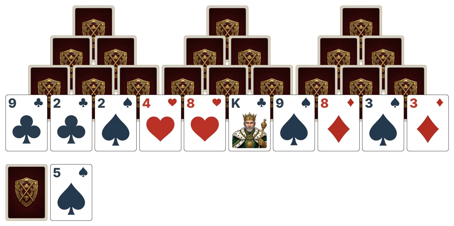 Tri Peaks (Hidden) solitaire - opening position of the walkthrough