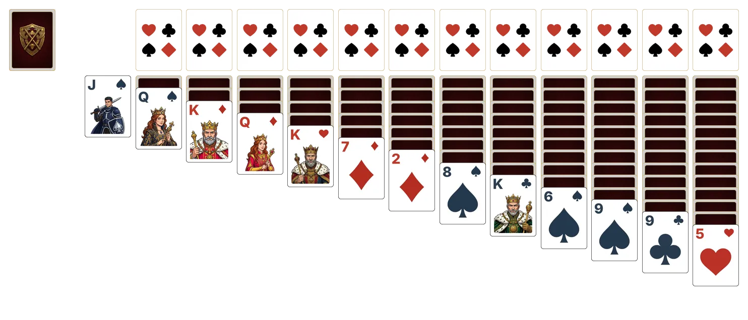 Klondike (Triple) (Turn 1) solitaire - opening position of the walkthrough